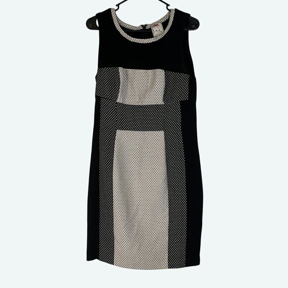Anthropologie Yoana Baraschi Colorblock Polka Dot Sleeveless Dress Black Tan 10 - Picture 2 of 9
